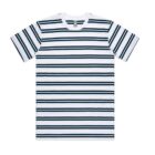 White t-shirt with horizontal black stripes, laid flat on a white background.
