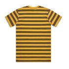 Yellow short-sleeve t-shirt with black horizontal stripes, viewed from the back.