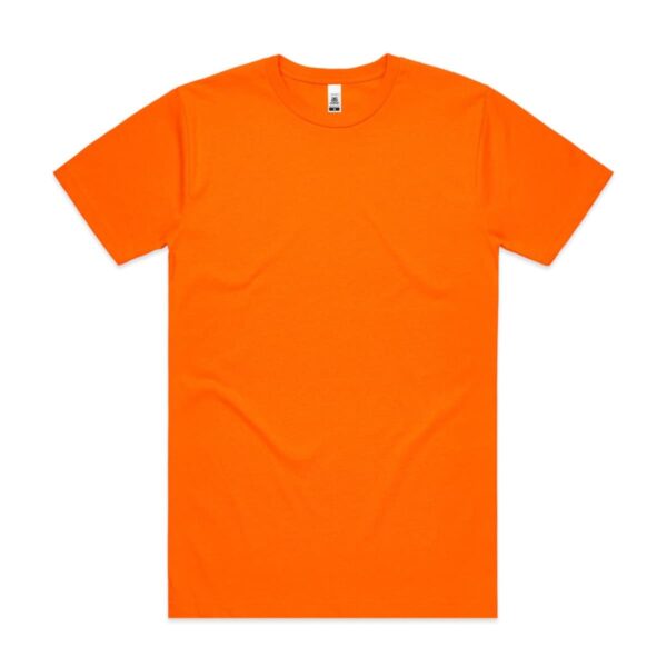 Plain bright orange short-sleeve t-shirt on a white background.