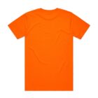 Plain bright orange T-shirt shown from the back against a white background.