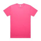 Plain bright pink short-sleeve T-shirt laid flat on a white background.
