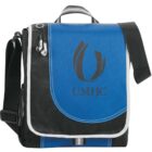 Blue and black messenger bag with UMHC logo on the front flap.