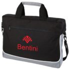 Black Bentini laptop bag with a front zipper pocket and shoulder strap.