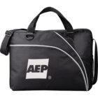 Black shoulder bag with AEP logo, side pocket, and white accents.