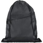 Black drawstring backpack with a diagonal front zipper pocket.