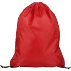 Red drawstring backpack against a white background.
