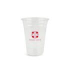 Clear plastic cup with red heart design and EIGHT LOVE text.