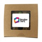 Brown box with a clear window, featuring the Bendigo TAFE logo on a white label.