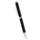 Black ballpoint pen with silver accents, shown on a white background.