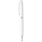 White pen with silver trim and clip on a plain background.