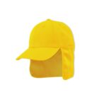 Bright yellow cap with neck flap on a white background.