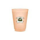 Beige cup with a T-shirt graphic featuring a heart symbol.