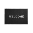 Black doormat with WELCOME in bold white letters at the center.