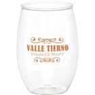 Clear wine glass with VALLE TIERNO Vineyard & Winery printed in orange.