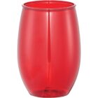 Red translucent plastic tumbler on a white background.
