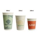 Three cups of different sizes: 500ml (green), 300ml (lemon design), 240ml (orange).