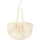 A cream-colored mesh tote bag with two handles.