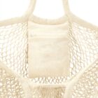Beige mesh bag with an inner zippered pocket.