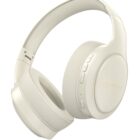 White over-ear headphones with cushioned ear pads and control buttons.