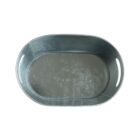Oval metal tub with handles, viewed from above.