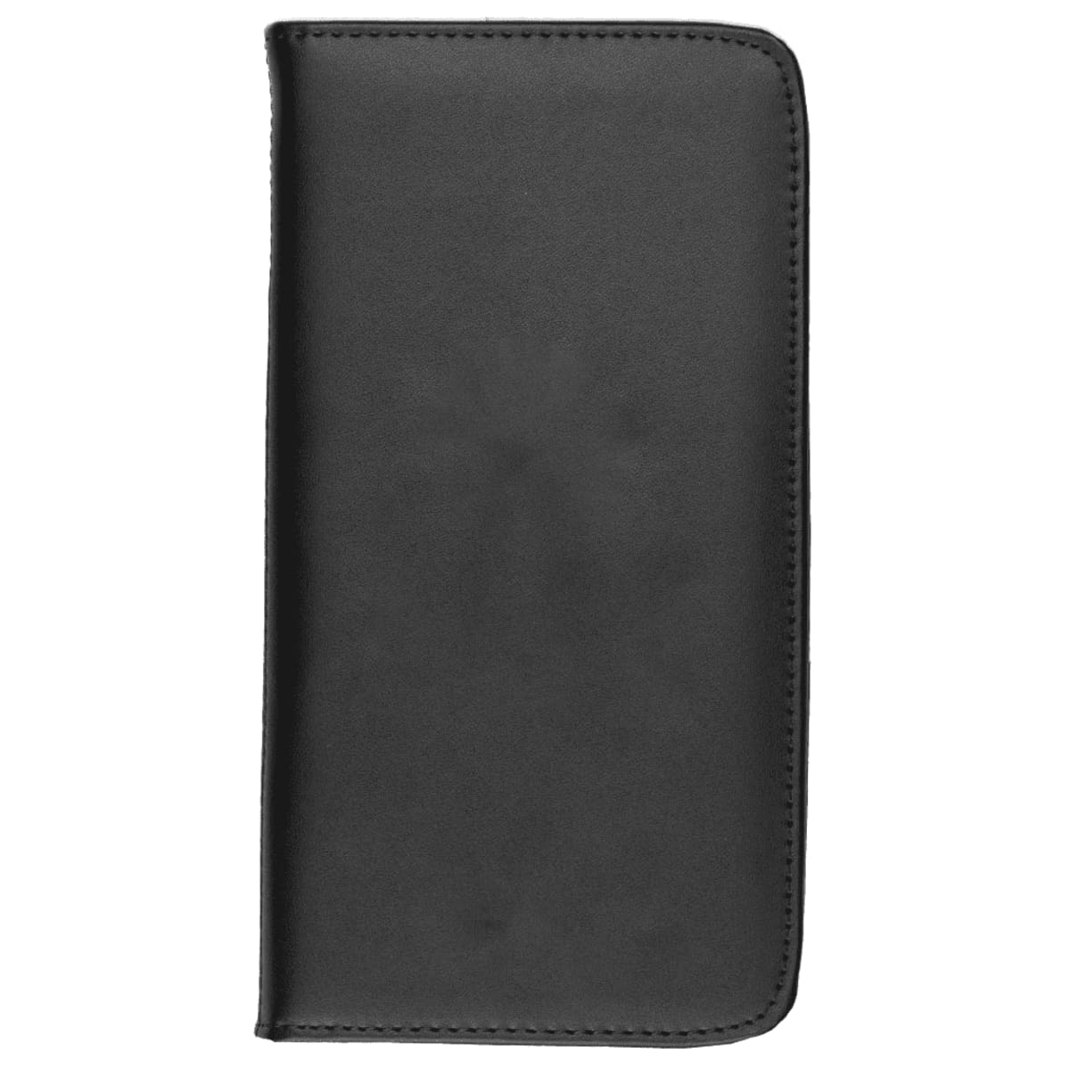 Black leather wallet closed on a white background.