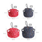 Four patterned pet hats in sizes S, M, L, XL with measurement details.
