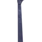 A single navy blue necktie with a loose knot against a white background.