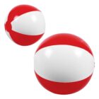 Two red and white striped beach balls.