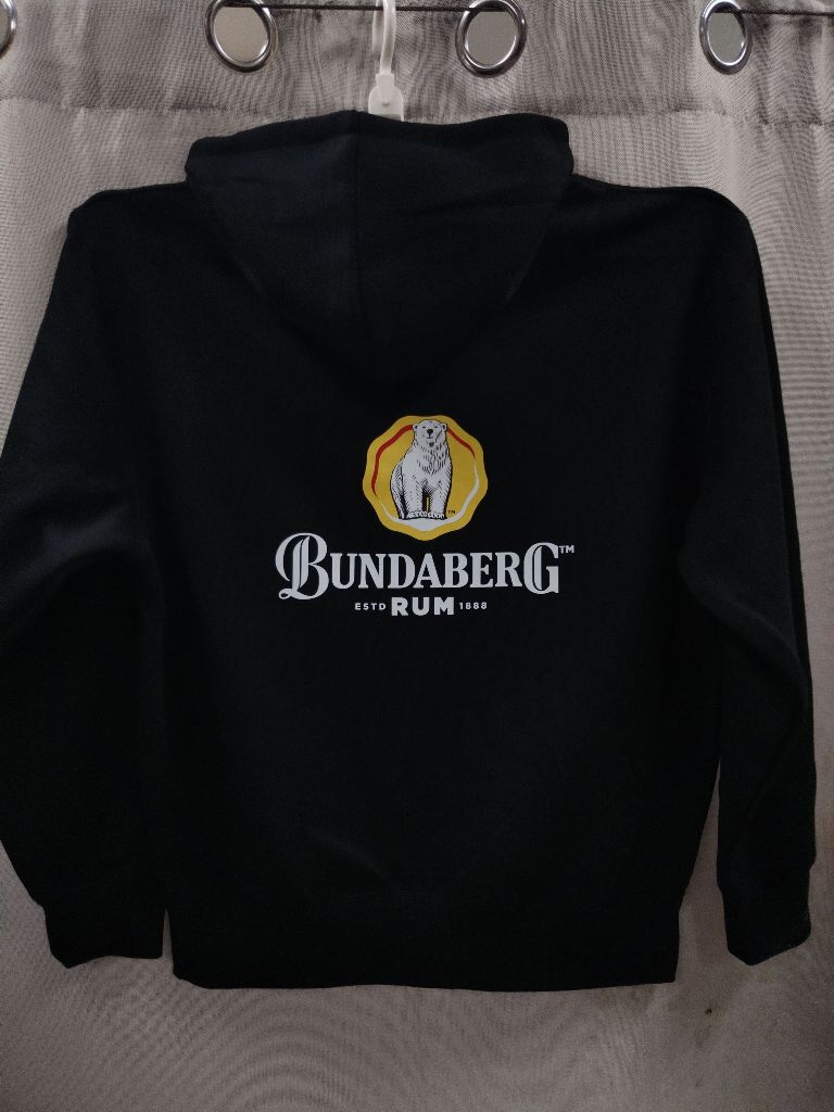 hoodie black with bundaberg rum printed on back