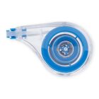 Clear correction tape dispenser with blue accents, viewed from above.