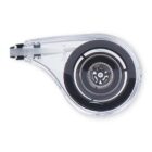 Clear correction tape dispenser with a black circular spool.