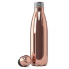 Copper-colored water bottle with a detached cap next to it.