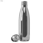 Silver stainless steel water bottle with a screw-on cap placed to the side.