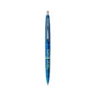 A blue retractable pen with Nine Lives printed on the side.