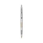 Silver retractable ballpoint pen with a transparent clip.