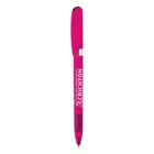 Pink ballpoint pen with a cap, labeled SATELLITE CONNECTION BY CRICHTON.