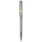 Transparent ballpoint pen with a gray cap.