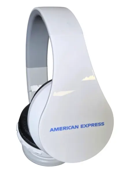 White headphones with American Express logo