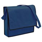 Blue messenger bag with a flap closure and a shoulder strap.