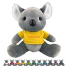 Gray koala plush in a yellow shirt, with smaller koala plushies in various shirt colors below.