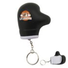 Black mini boxing glove keychain with a silver ring and UFT Playgrounds logo.