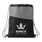 Black and gray drawstring backpack with Kings Golf Club logo.