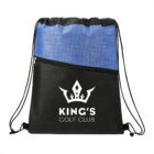 Black and blue drawstring bag with KINGS GOLF CLUB logo.