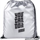 Silver drawstring bag with You Can Do It and Asteroid Fitness in bold black text.
