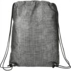 Gray drawstring backpack with a textured pattern, black strings, and a simple design.