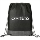 Black drawstring backpack with creditab logo in white text.