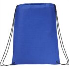 A blue drawstring backpack with black straps.