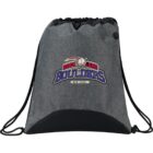 Gray drawstring backpack with Rockland Boulders New York logo on front.