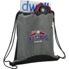 Gray drawstring bag with Rockland Boulders logo, holding a magazine and sunglasses.