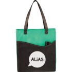 Green and black tote bag with the word ALIAS on it.